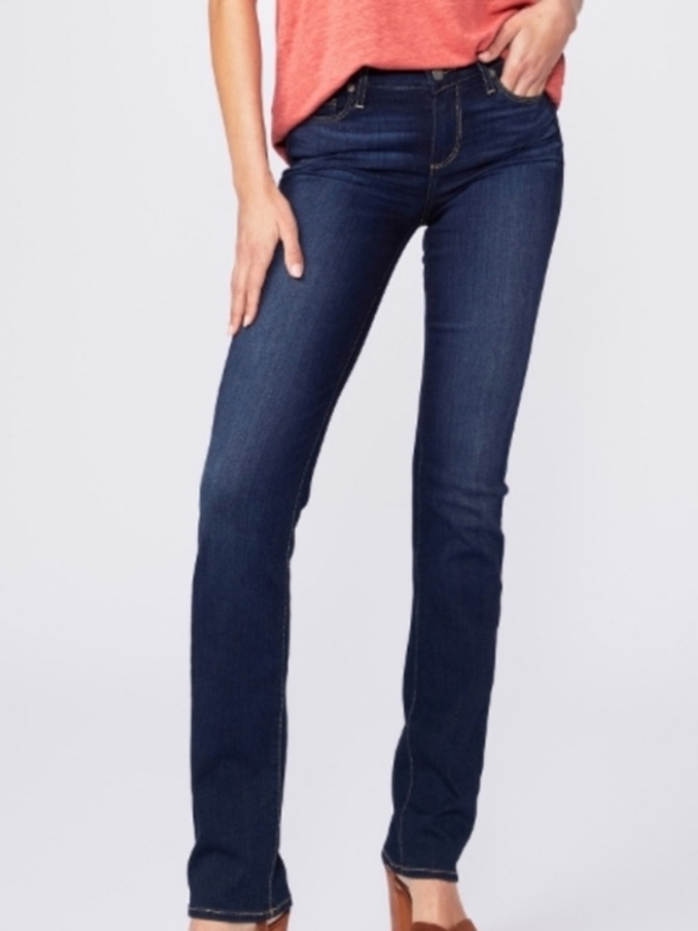 Paige 30 Skyline straight leg jeans dark blue cotton blend casual clsssic denim